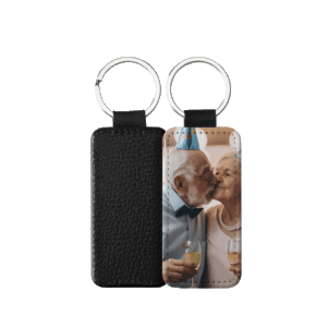 Portachiavi Rettangolare Personalizzato in pelle PU con foto stampata sul fronte, retro nero in pelle e anello in acciaio