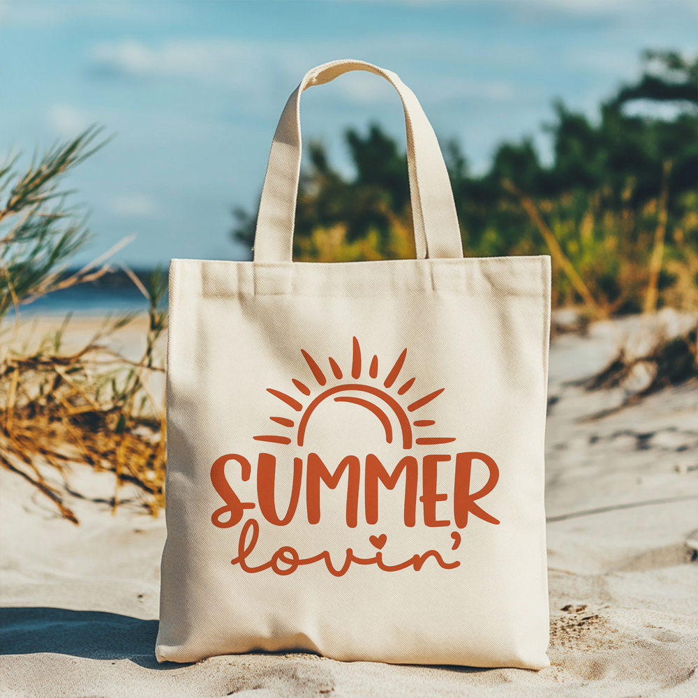 Borsa shopping in cotone natural 38x42 cm con manici lunghi e stampa estiva Ummer Lovin con sole