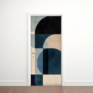 Abstract 6 - Rivestimento Per Porta adesivo in vinile con grafica geometrica blu e beige