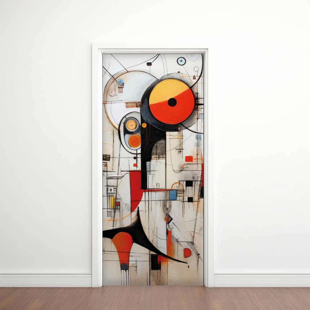 Modern 10 - Rivestimento Per Porta adesivo in vinile con grafica d'arte astratta in stile Bauhaus