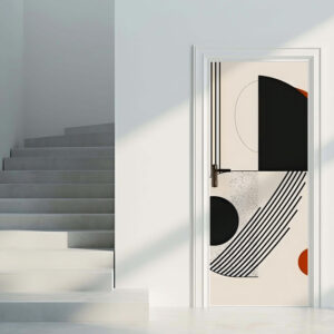 Modern 2 - Rivestimento Per Porta adesivo in vinile con grafica geometrica astratta, linee oblique neri e dettagli terracotta