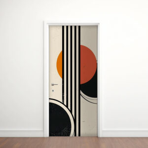 Modern 4 - Rivestimento Per Porta adesivo in vinile con grafica geometrica astratta retro nei toni terracotta, arancio e nero