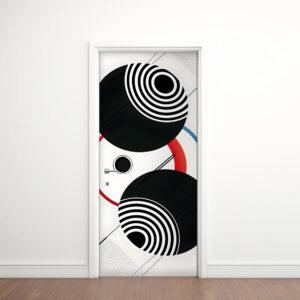 Modern 5 - Rivestimento Per Porta adesivo in vinile con grafica geometrica astratta e sfere ad illusione ottica bianche e nere