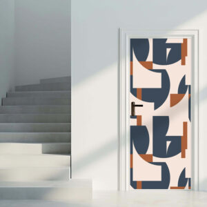 Modern 6 - Rivestimento Per Porta adesivo in vinile con motivo geometrico astratto blu navy e terracotta