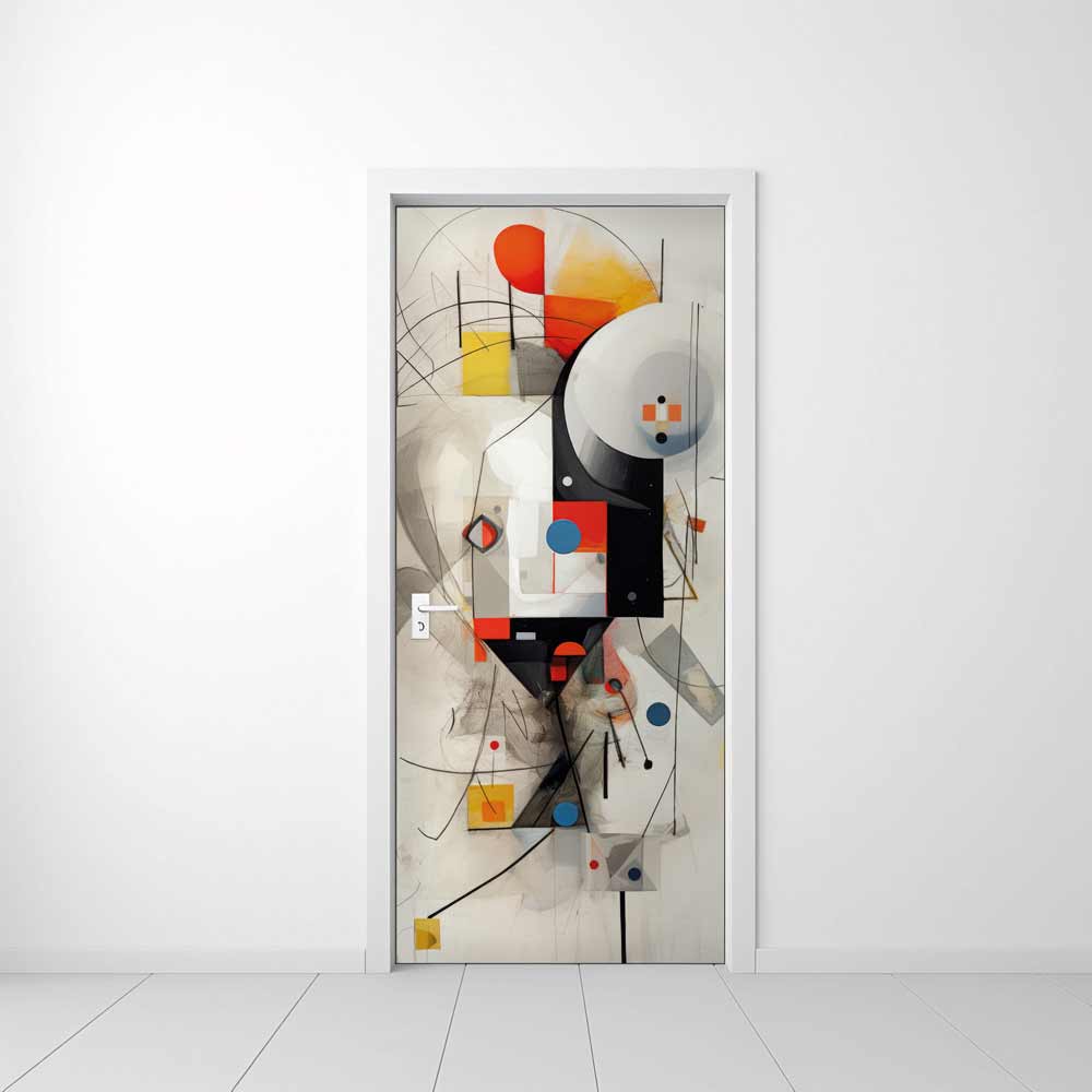 Modern 7 - Rivestimento Per Porta adesivo in vinile con grafica astratta geometrica in stile Kandinsky e Bauhaus