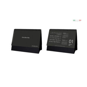 calendario-da-tavolo-black-white-13-fogli-carta-usomano-100g-piedino-personalizzabile colore nero