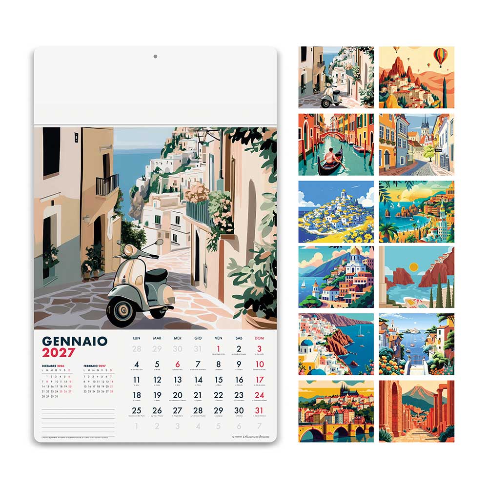 calendario emozioni mensile 12 fogli carta bianca testata rinforzata personalizzabile