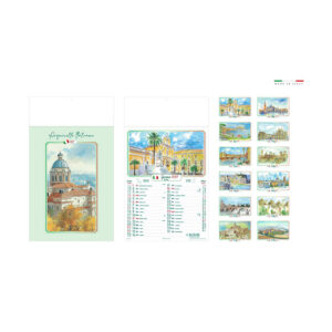 calendario acquerello italiano mensile 13 fogli carta patinata opaca testata rigida