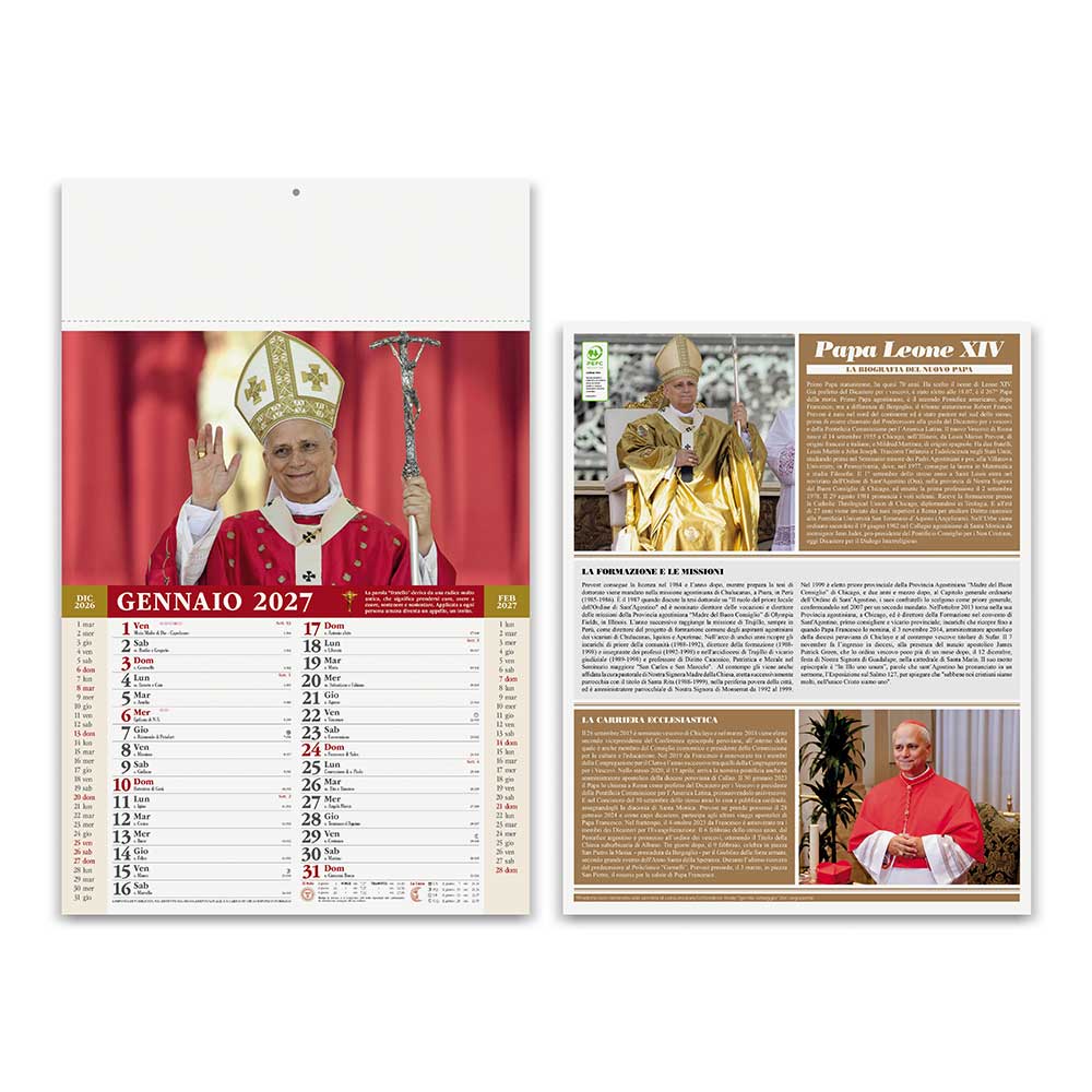 calendario papa leone mensile 12 fogli carta patinata testata termosaldata personalizzabile