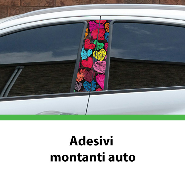Adesivi per montanti auto Cuori in vinile con grafica romantica rossa su auto bianca