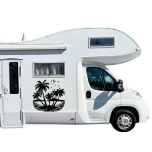 adesivo camper palme isoletta mare montagne prespaziato vinile 60x60 cm application tape vacanza tropicale