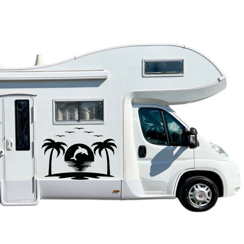 adesivo per camper mare spiaggia palme gabbiani delfino prespaziato vinile 80x55 cm application tape