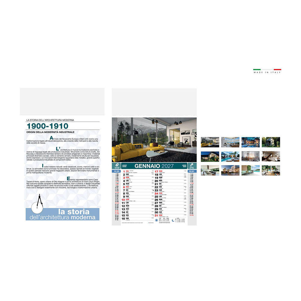 calendario home design mensile 12 fogli carta patinata testata termosaldata personalizzabile