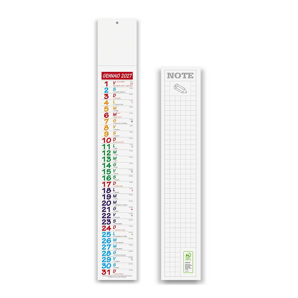 calendario multicolor slim silhouette 12 fogli carta patinata testata termosaldata personalizzabile