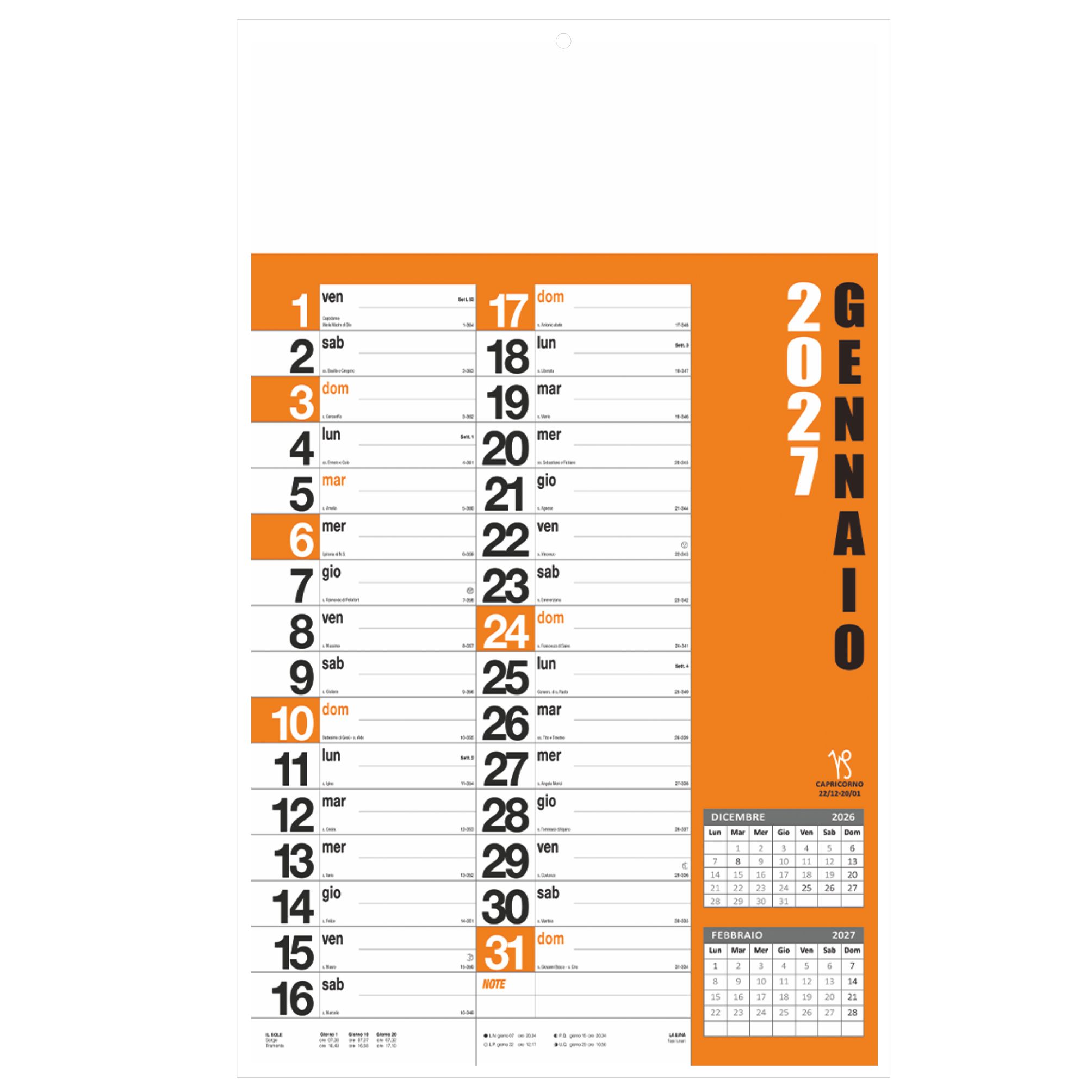 calendario norvegese trimestrale 12 fogli carta patinata personalizzabile colore arancio testata pubblicitaria
