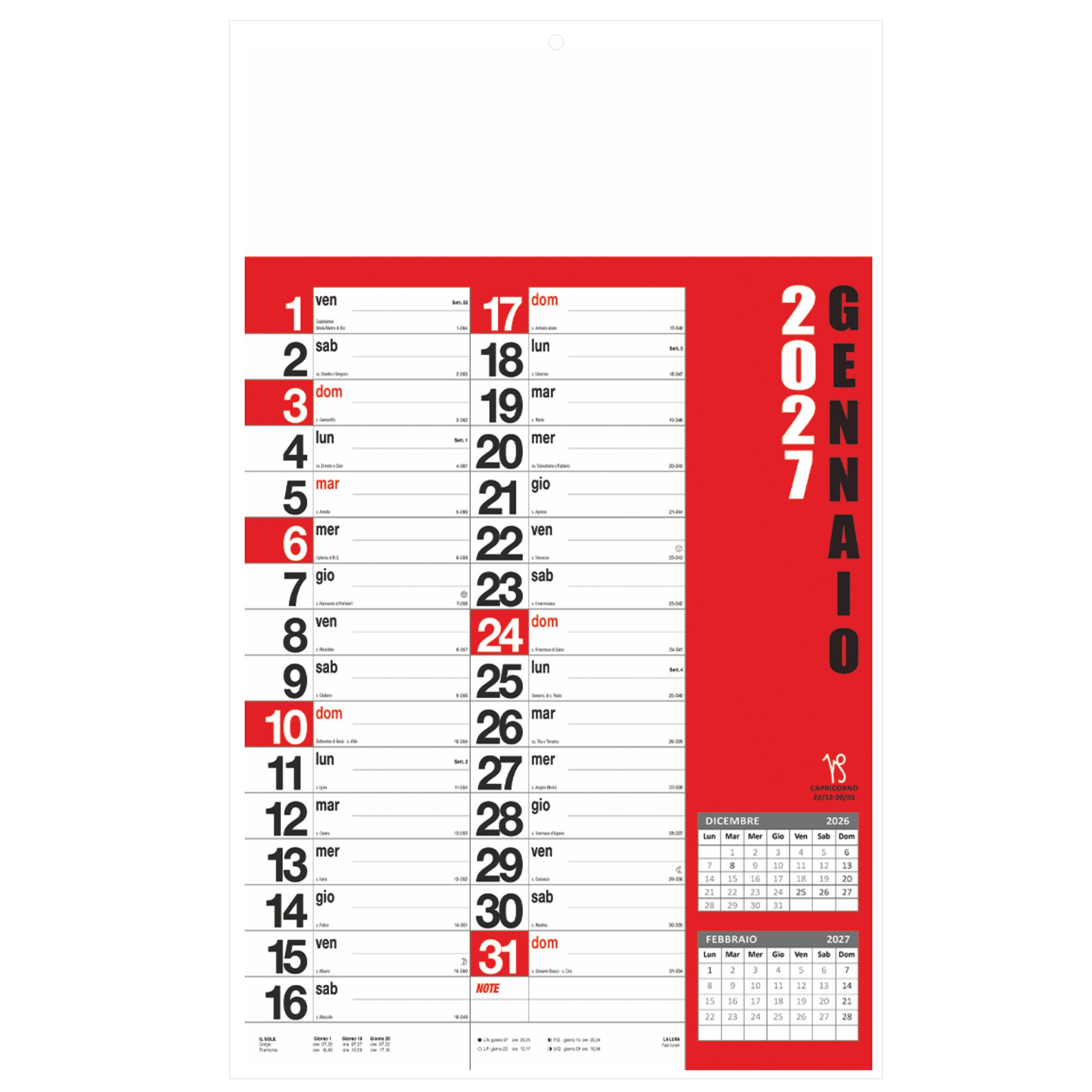 calendario norvegese trimestrale 12 fogli carta patinata personalizzabile colore rosso testata pubblicitaria