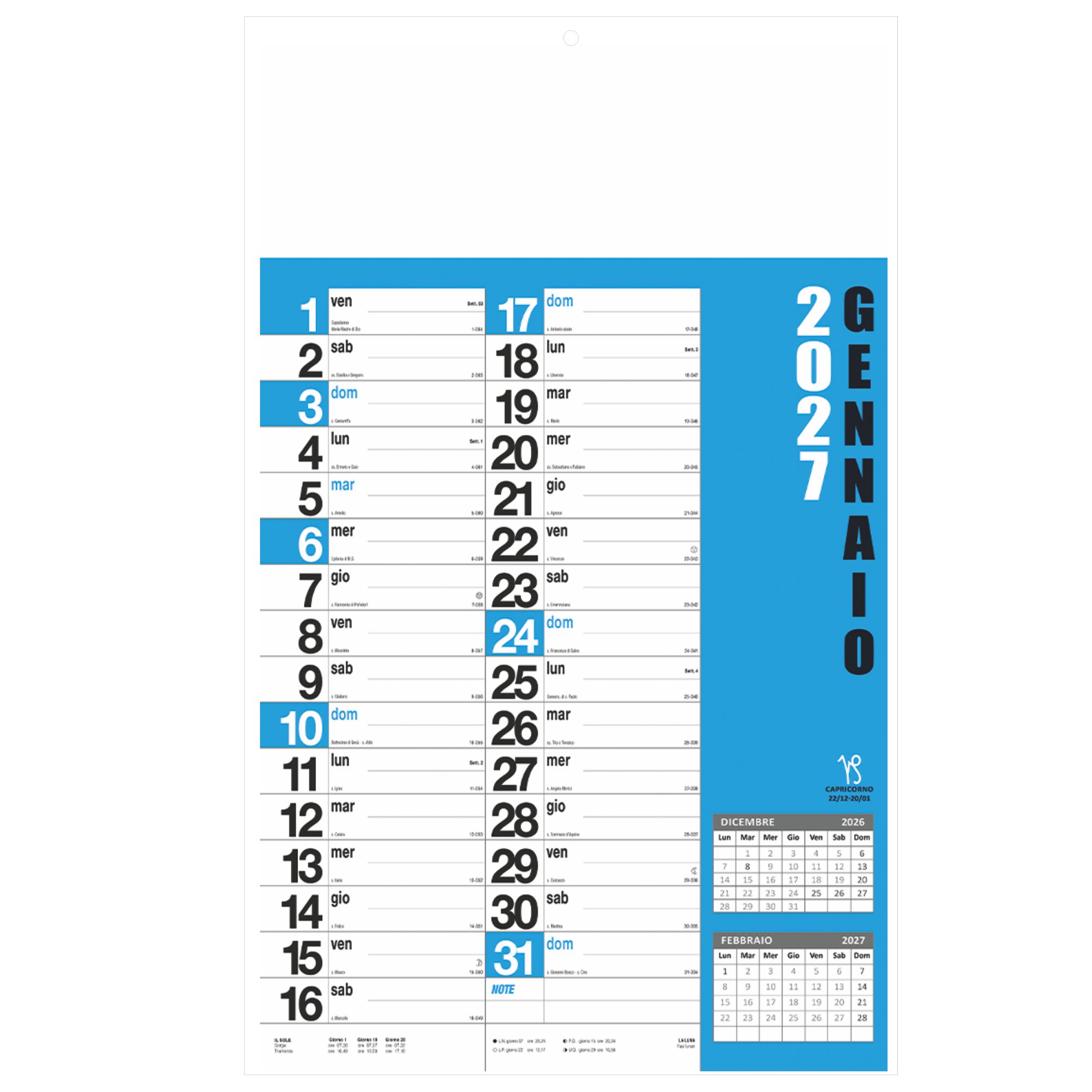 calendario norvegese trimestrale 12 fogli carta patinata personalizzabile colore blu testata pubblicitaria