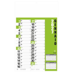 calendario norvegese trimestrale 12 fogli carta patinata personalizzabile colore verde testata pubblicitaria