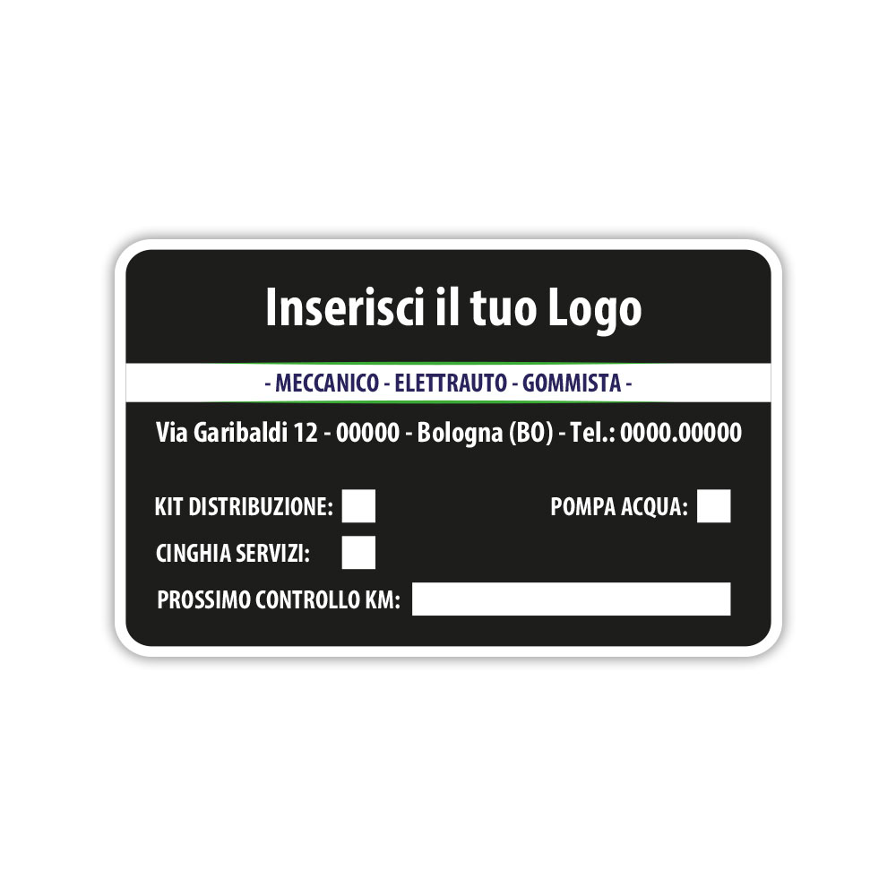 Adesivo cambio distribuzione nero e bianco neutro per meccanico, elettrauto e gommista