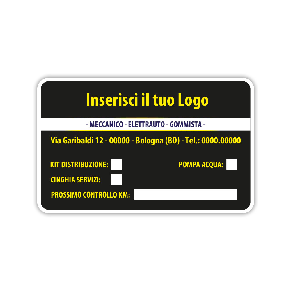 Adesivo cambio distribuzione nero e giallo personalizzabile per promemoria manutenzione veicoli