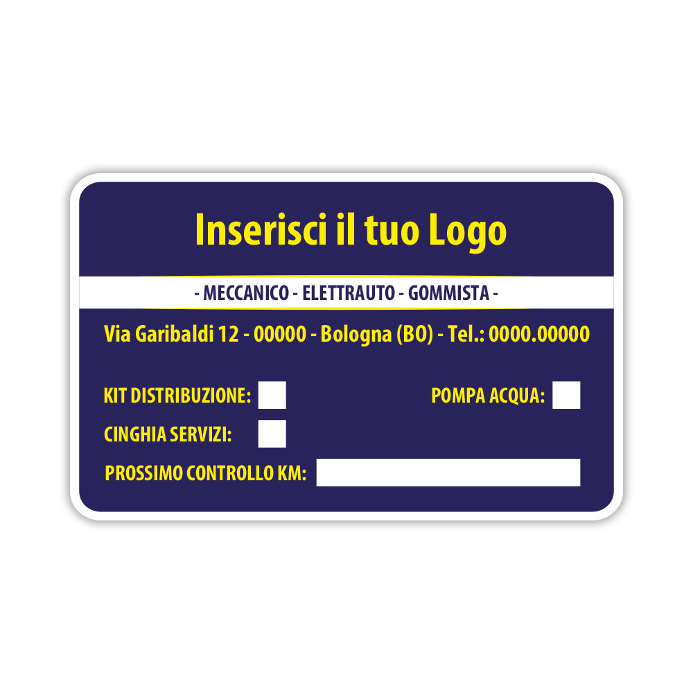 Etichetta per kit distribuzione e tagliando fondo blu con scritte gialle adesivo professionale personalizzabile per officine meccaniche