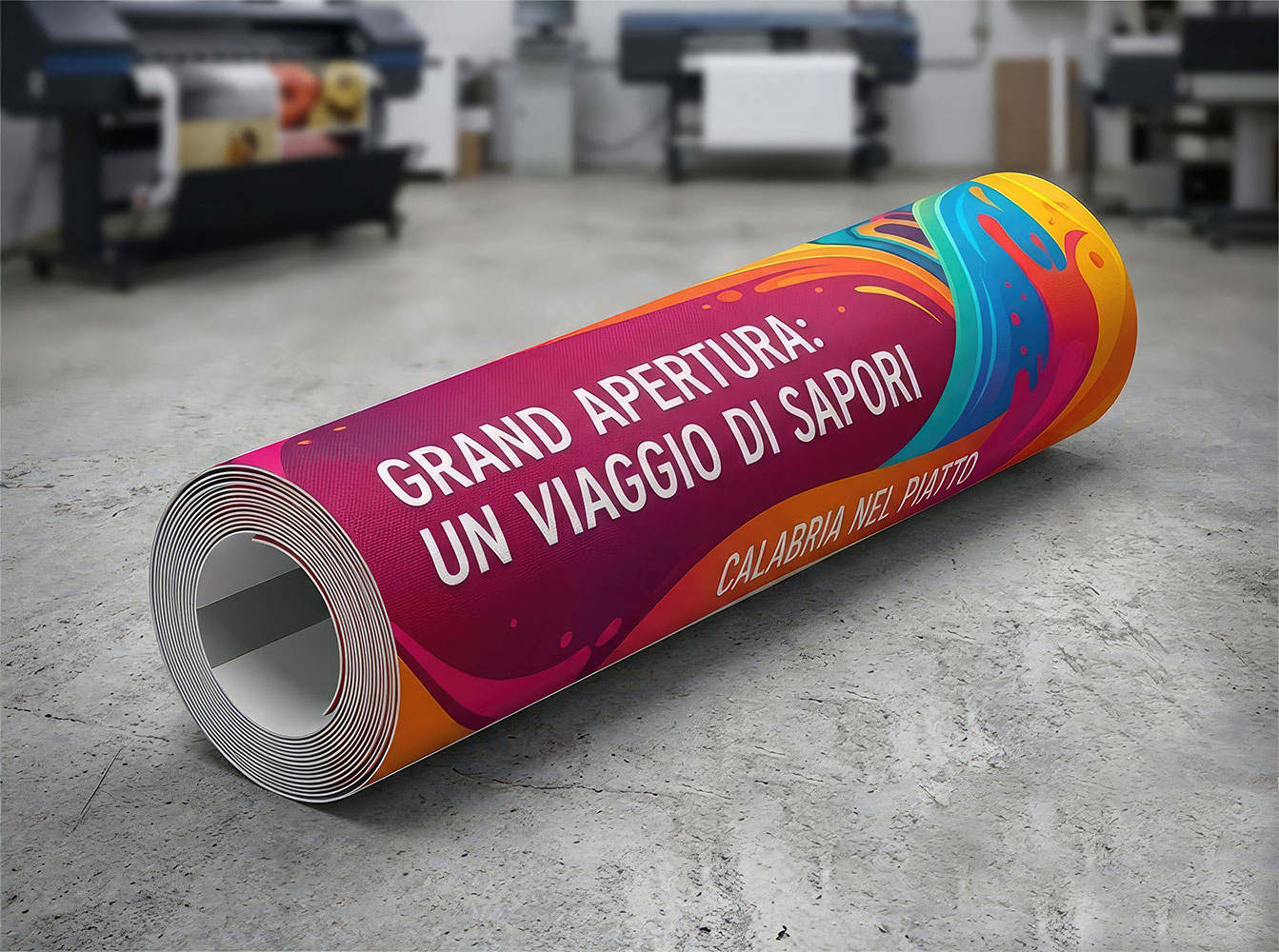 Telo in PVC arrotolato con stampa HD personalizzata per roll up pubblicitario
