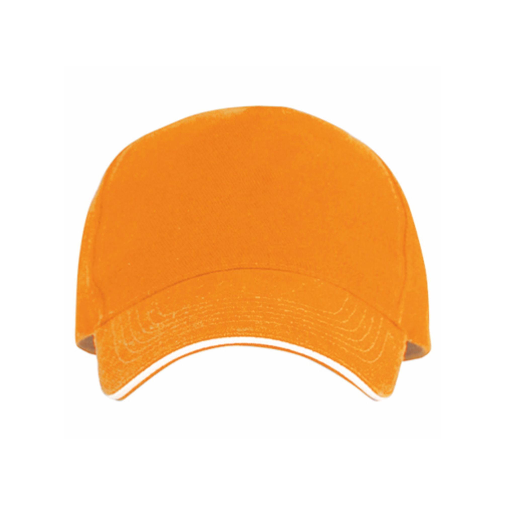 Cappellino arancione 5 pannelli personalizzabile con visiera sandwich bianca in cotone