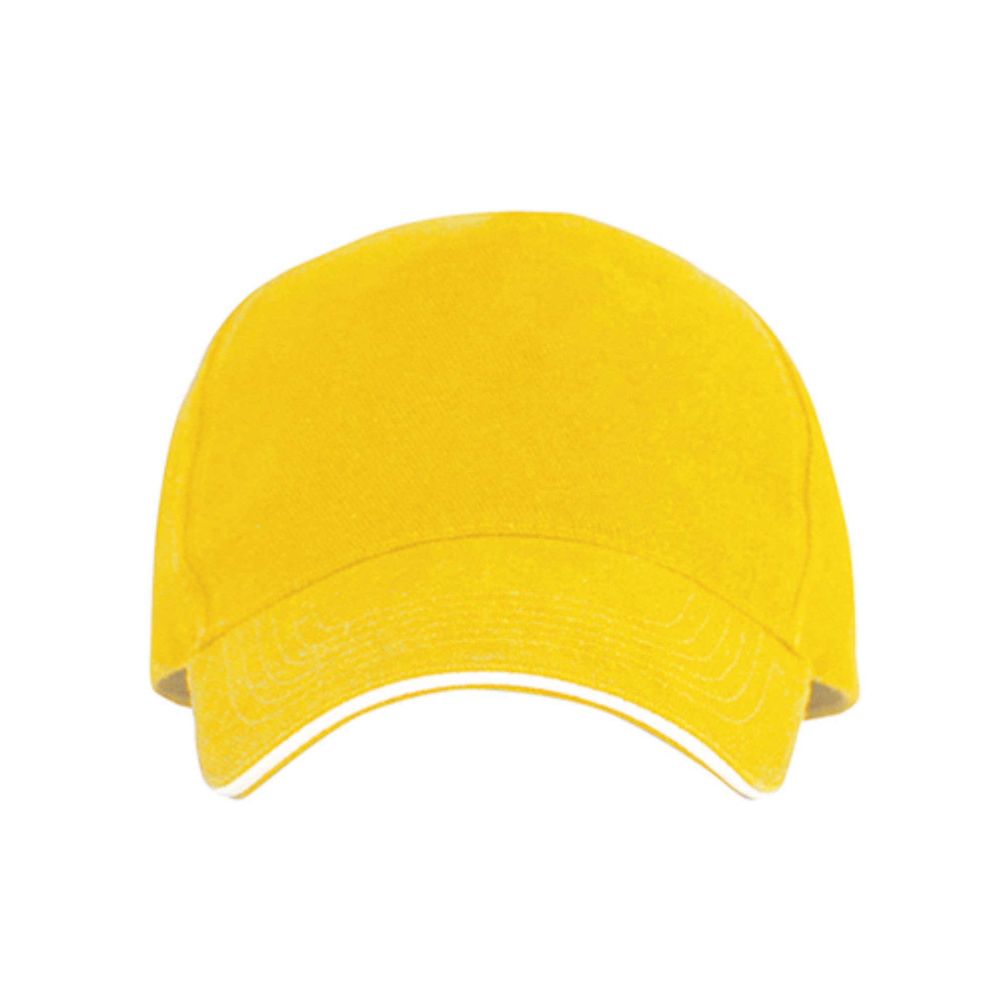 Cappellino giallo 5 pannelli personalizzabile con visiera sandwich bianca in cotone