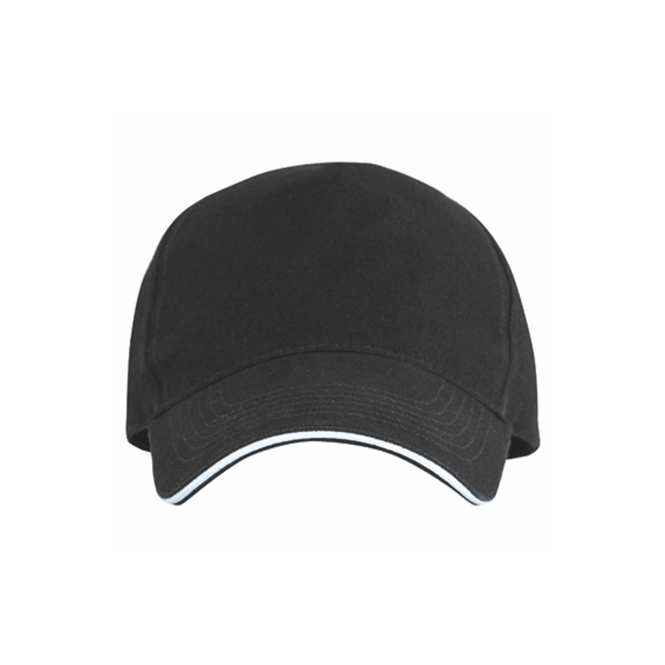 Cappellino nero 5 pannelli personalizzabile con visiera sandwich bianca in cotone