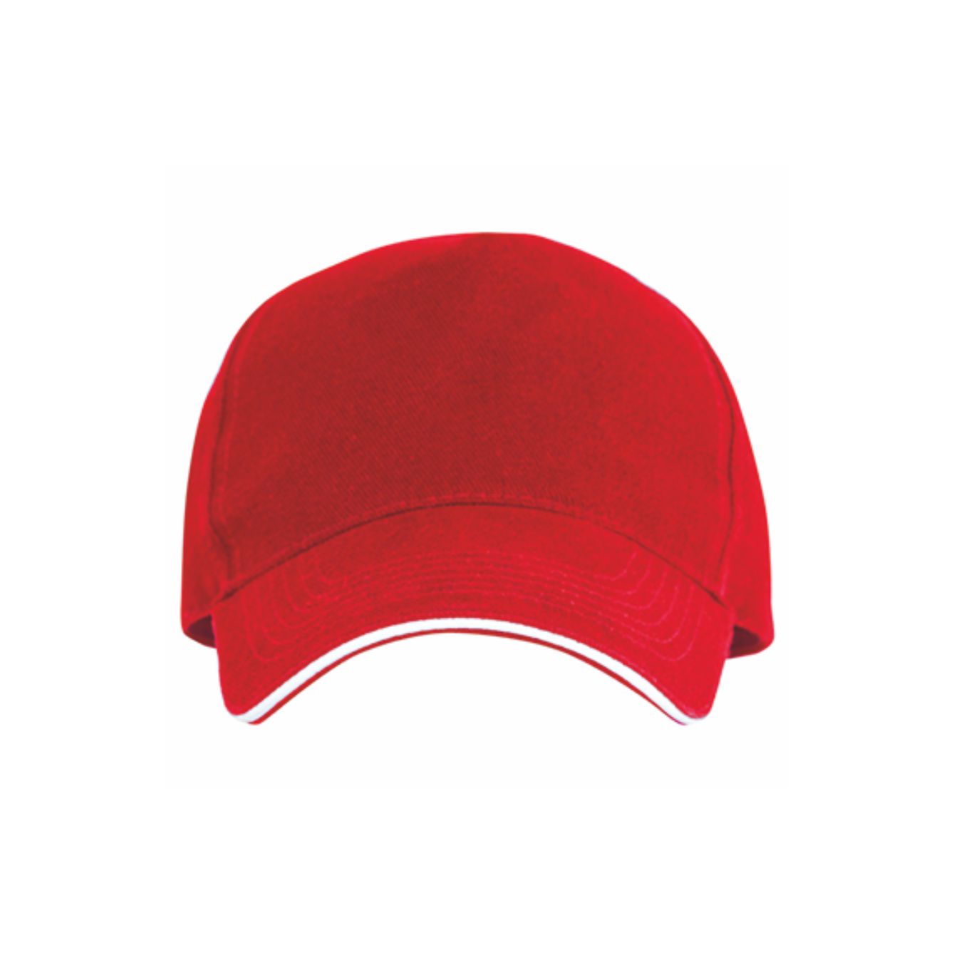 Cappellino rosso 5 pannelli personalizzabile con visiera sandwich bianca in cotone