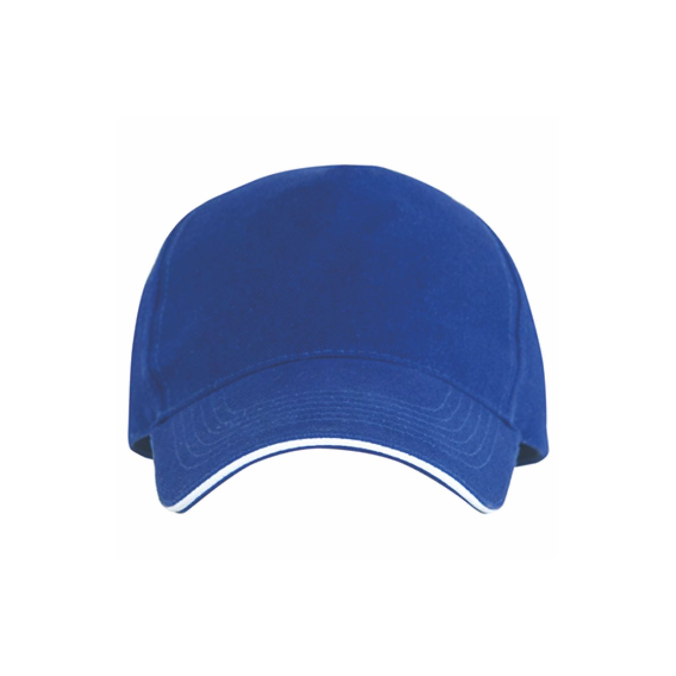 Cappellino blu royal 5 pannelli personalizzabile con visiera sandwich bianca in cotone