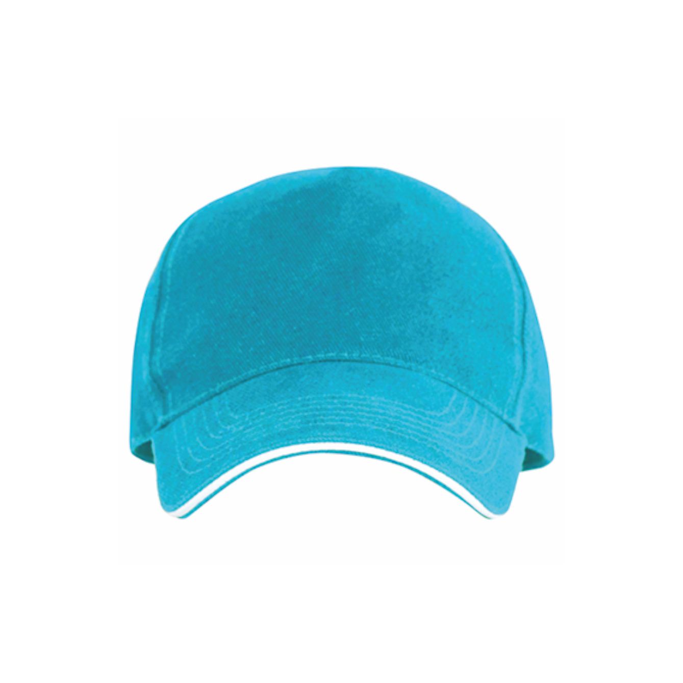 Cappellino turchese 5 pannelli personalizzabile con visiera sandwich bianca in cotone