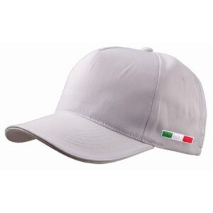 Cappello golf bianco 5 pannelli in cotone con bandiera italiana ricamata e visiera con profilo bianco