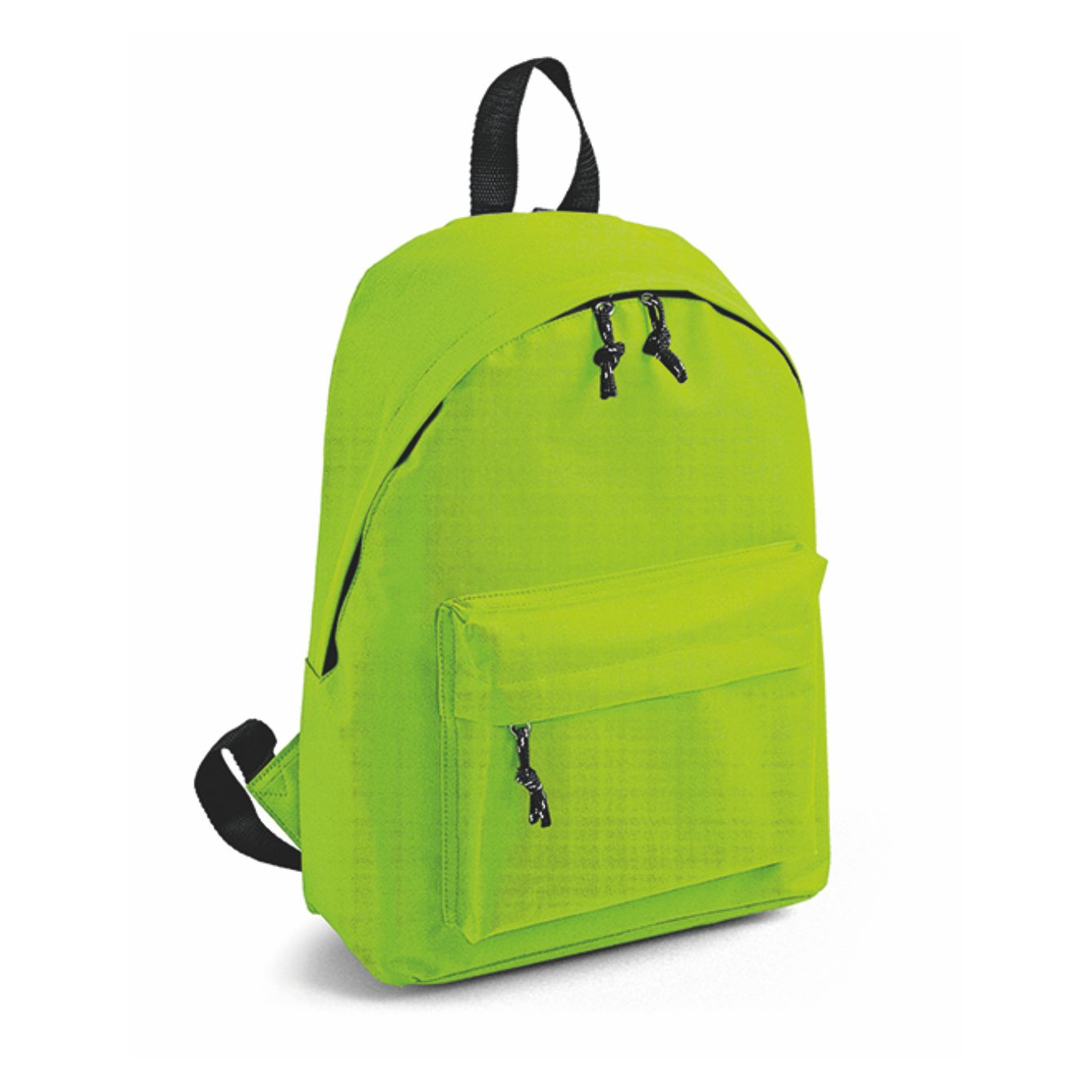 Zaino personalizzabile Kaleido verde fluo in poliestere 600D con tasca frontale a zip
