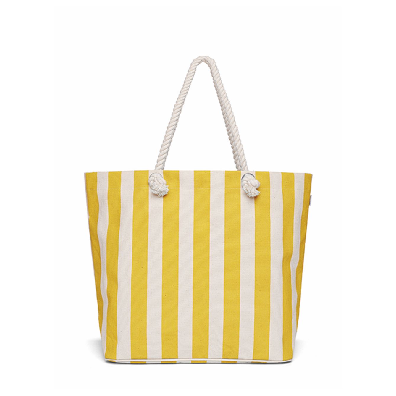 Borsa mare in canvas a righe gialle e bianche con manici in corda