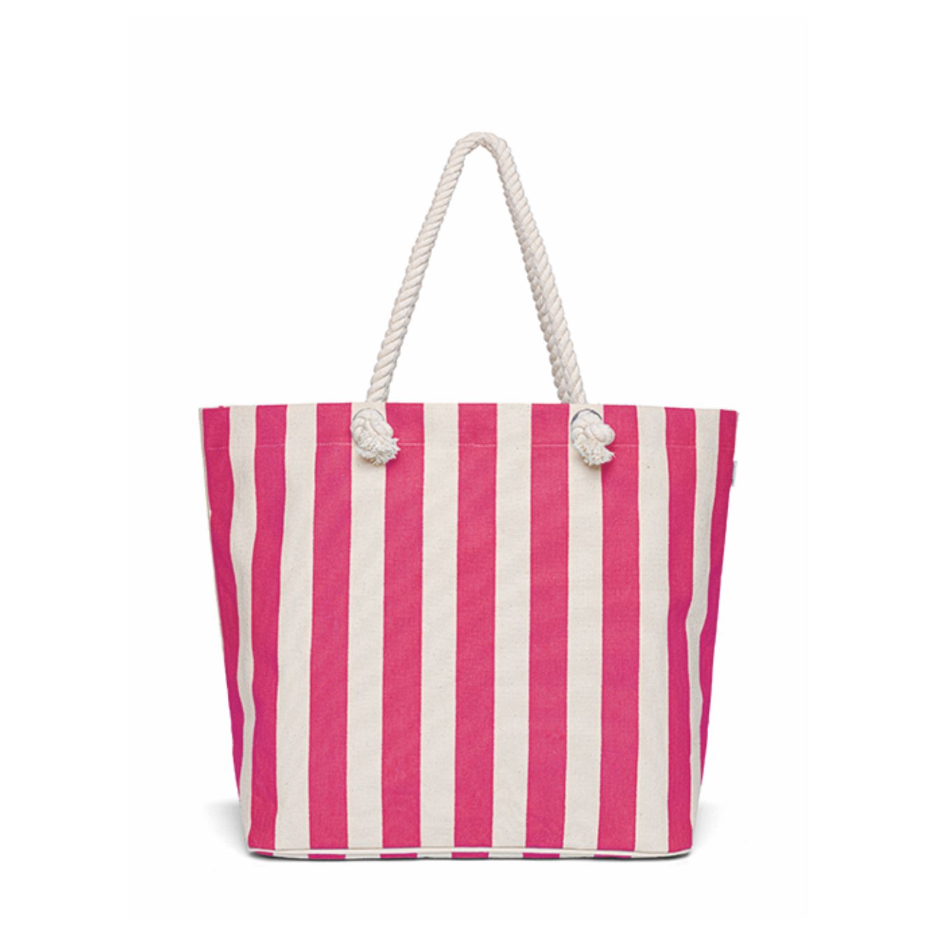 Borsa mare in canvas a righe fuxia e bianche con manici in corda