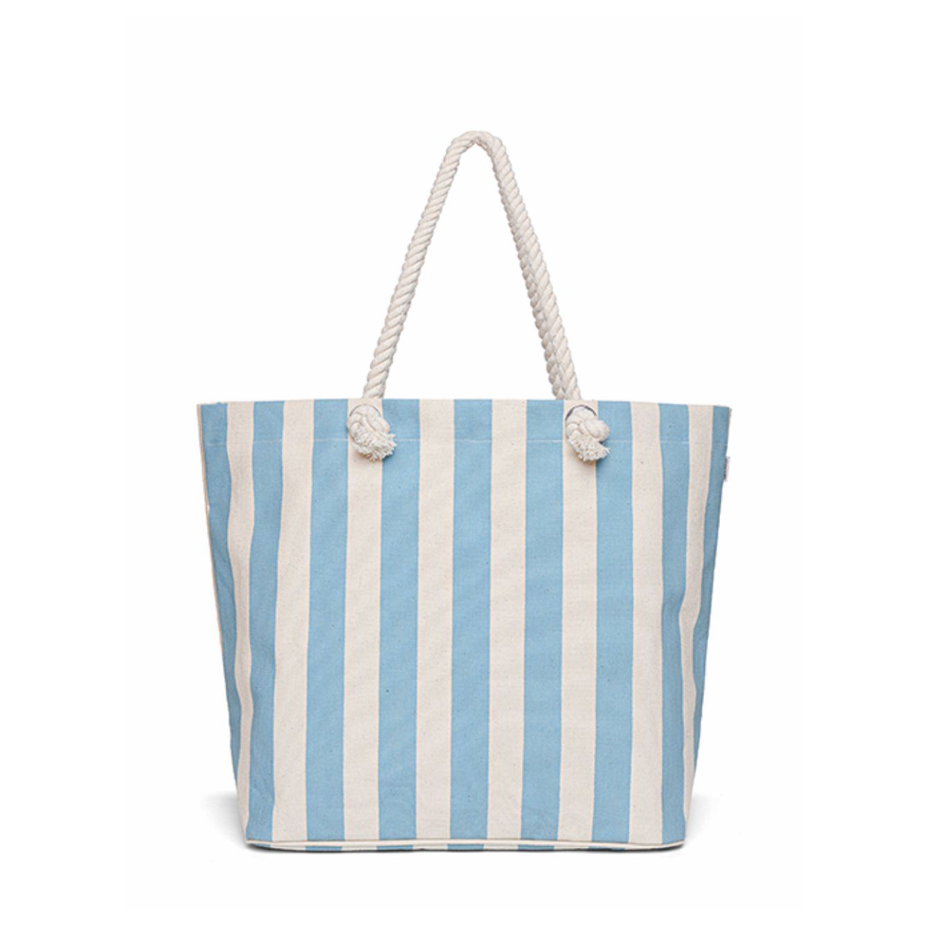 Borsa mare in canvas a righe blu sky e bianche con manici in corda
