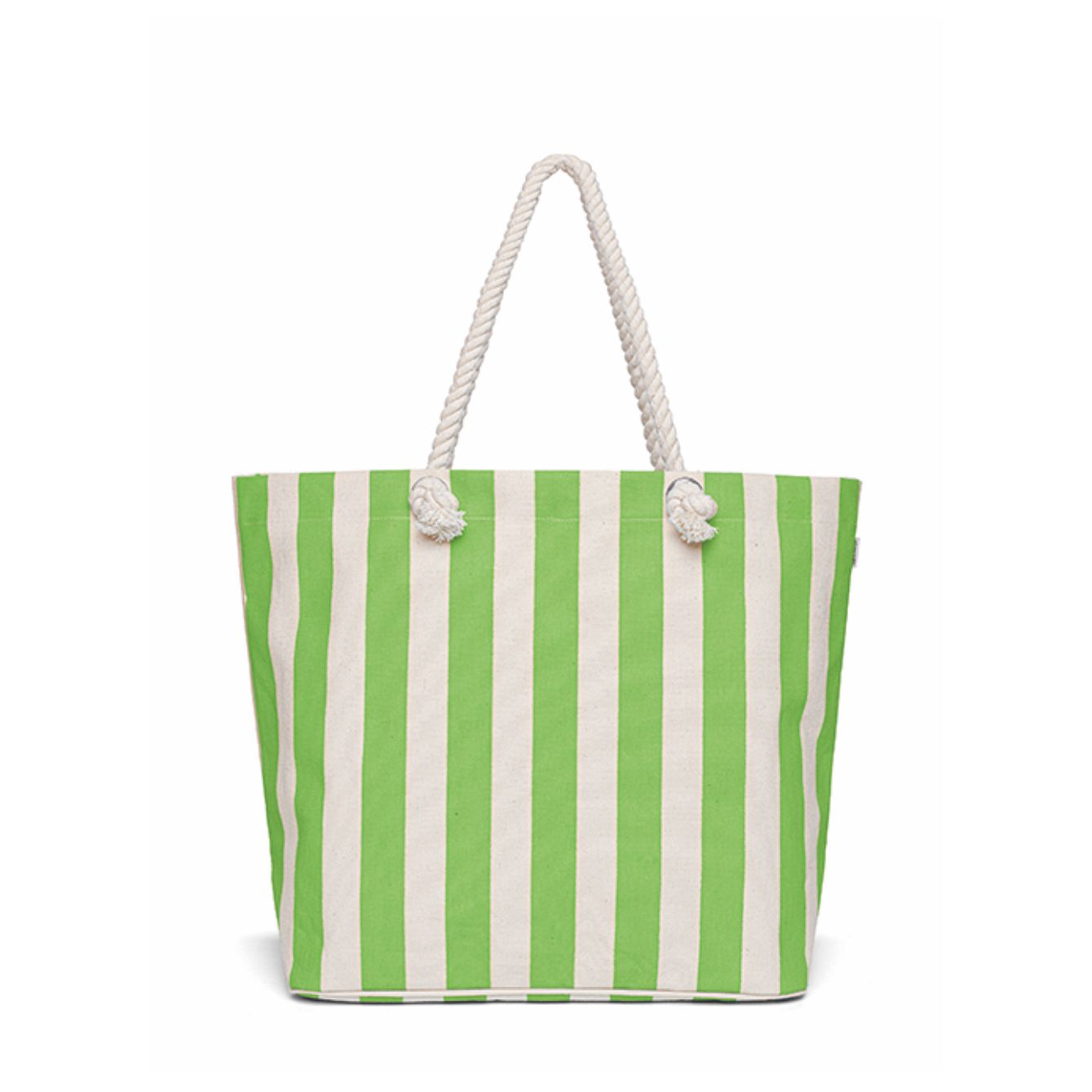 Borsa mare in canvas a righe verdi e bianche con manici in corda