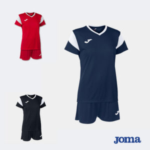 Completo sportivo donna e bambina Joma Phoenix nei colori rosso, nero e blu navy