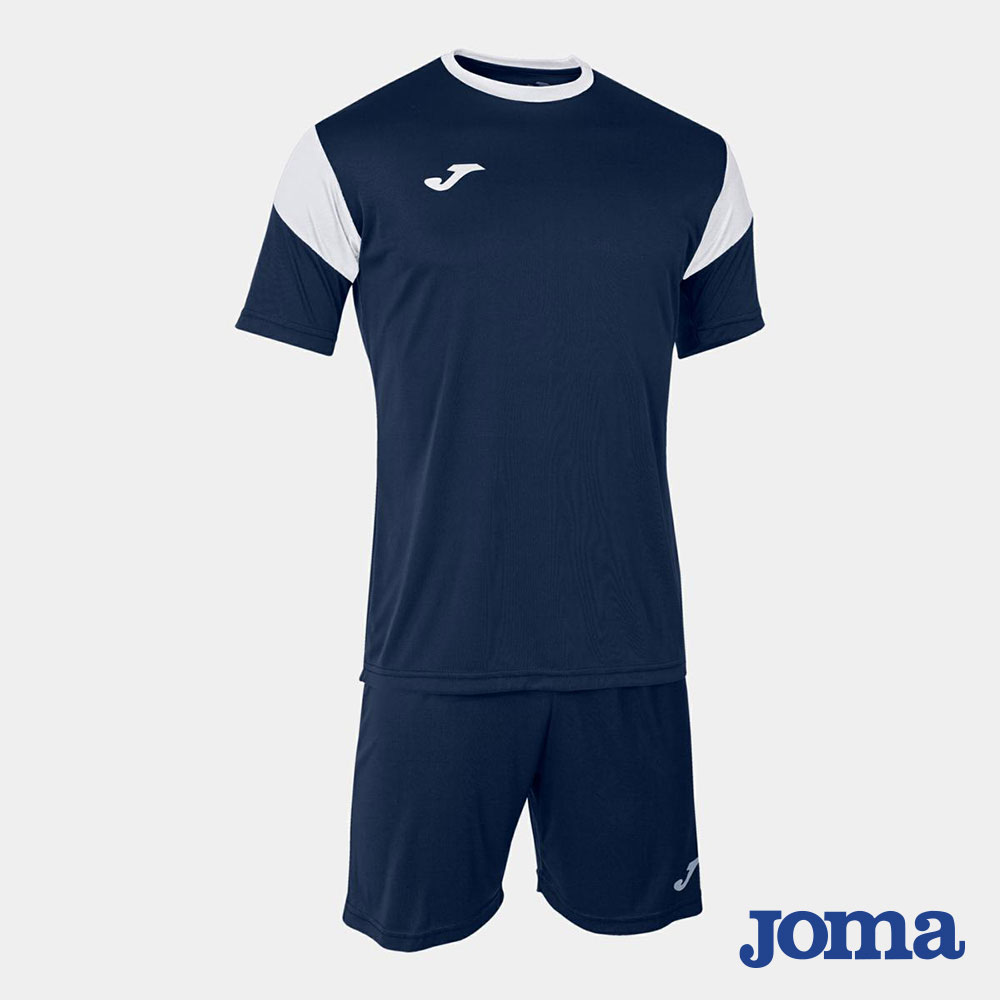Kit calcio Joma Phoenix blu navy e bianco con maglia bicolore a maniche corte e pantaloncini blu navy