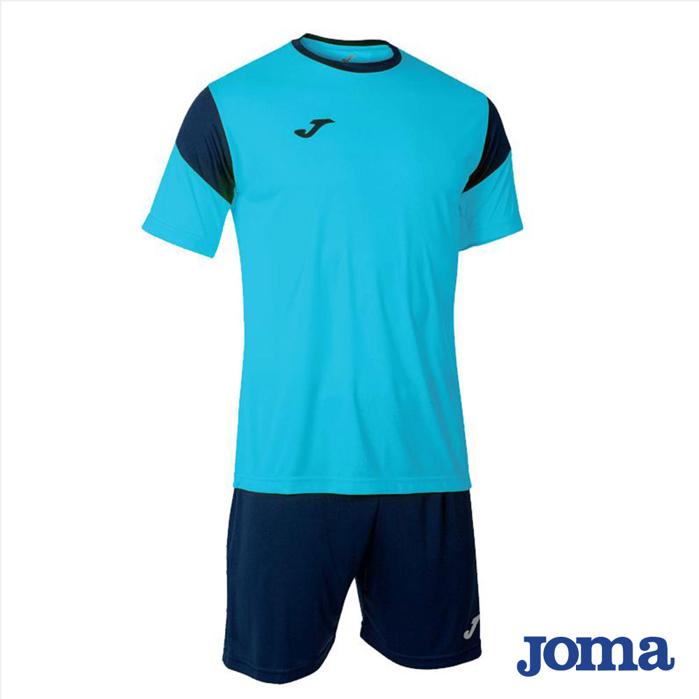Kit calcio Joma Phoenix turchese e blu navy con maglia bicolore a maniche corte e pantaloncini blu navy