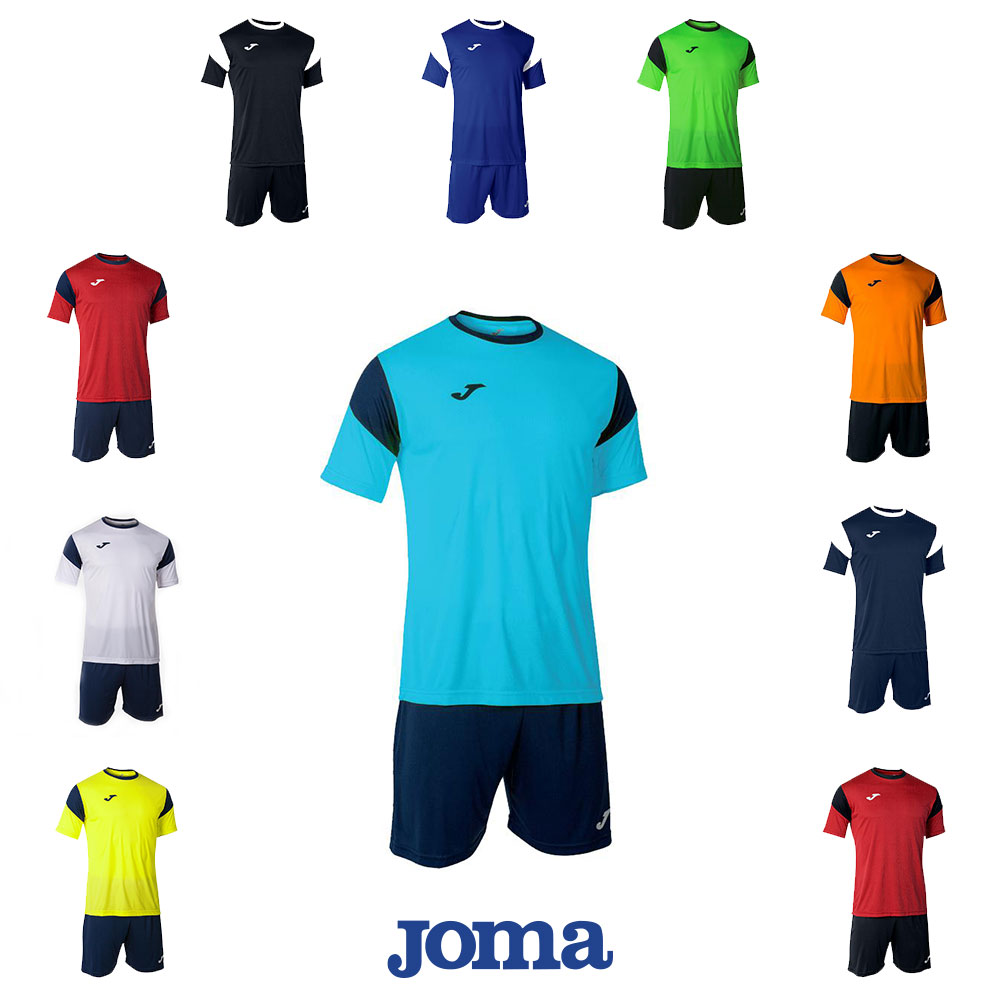 Kit sport Joma Phoenix personalizzato completo di maglia bicolore e pantaloncini disponibile in varie combinazioni di colore