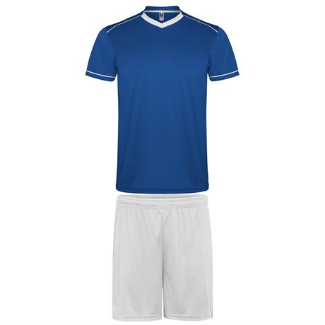 Kit calcio e allenamento traspirante colore blu royal con finiture e pantalone corto bianco