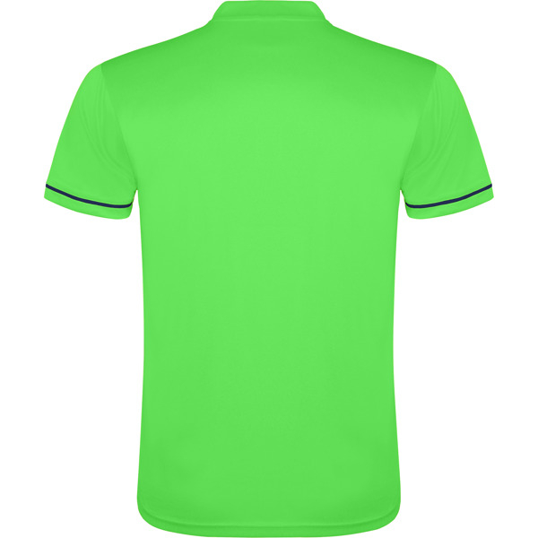 Retro della maglia tecnica traspirante verde lime abbinata al completo sportivo unisex e divisa calcio