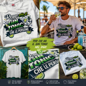 T-shirt bianca con stampa Reggo più il Gin Tonic che le persone