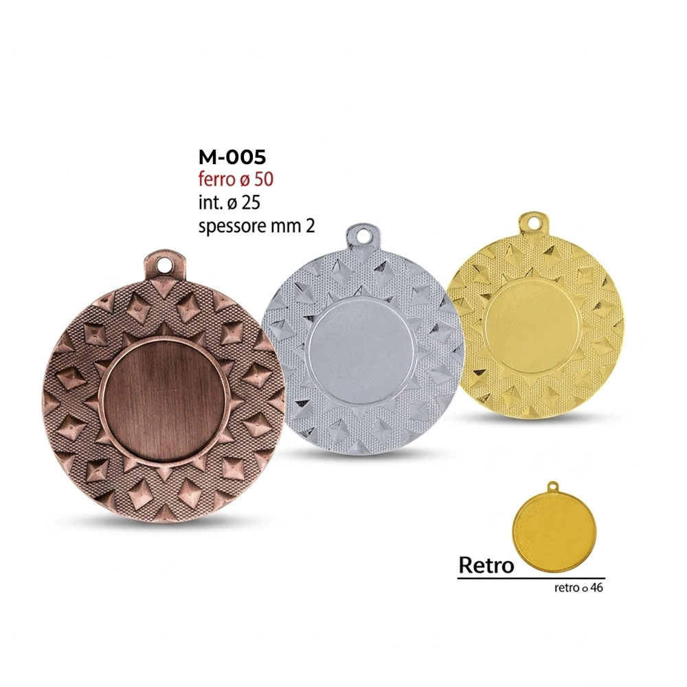 medaglie personalizzate economiche in ferro modello m005 oro argento bronzo