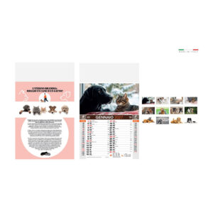 calendario cuccioli mensile 12 fogli carta patinata testata termosaldata personalizzabile